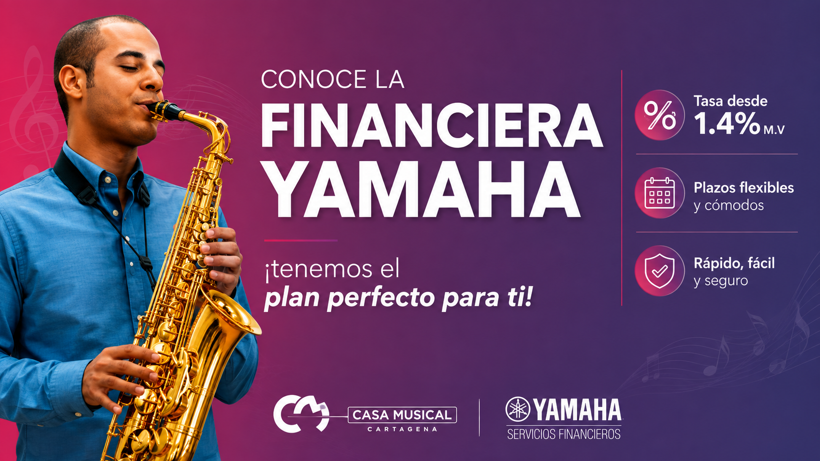Conoce la Financiera Yamaha, tasa desde 1.4% M.V., plazos flexibles con Sistecredito, Addi y Yamaha Servicios Financieros